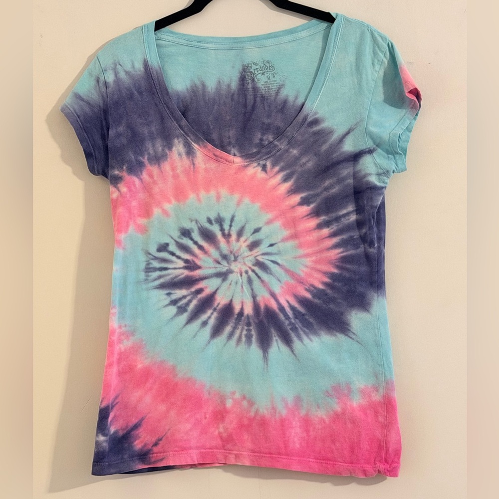 Stranded Cotton Candy Tie-Dye Spiral V-Neck Tee Size L